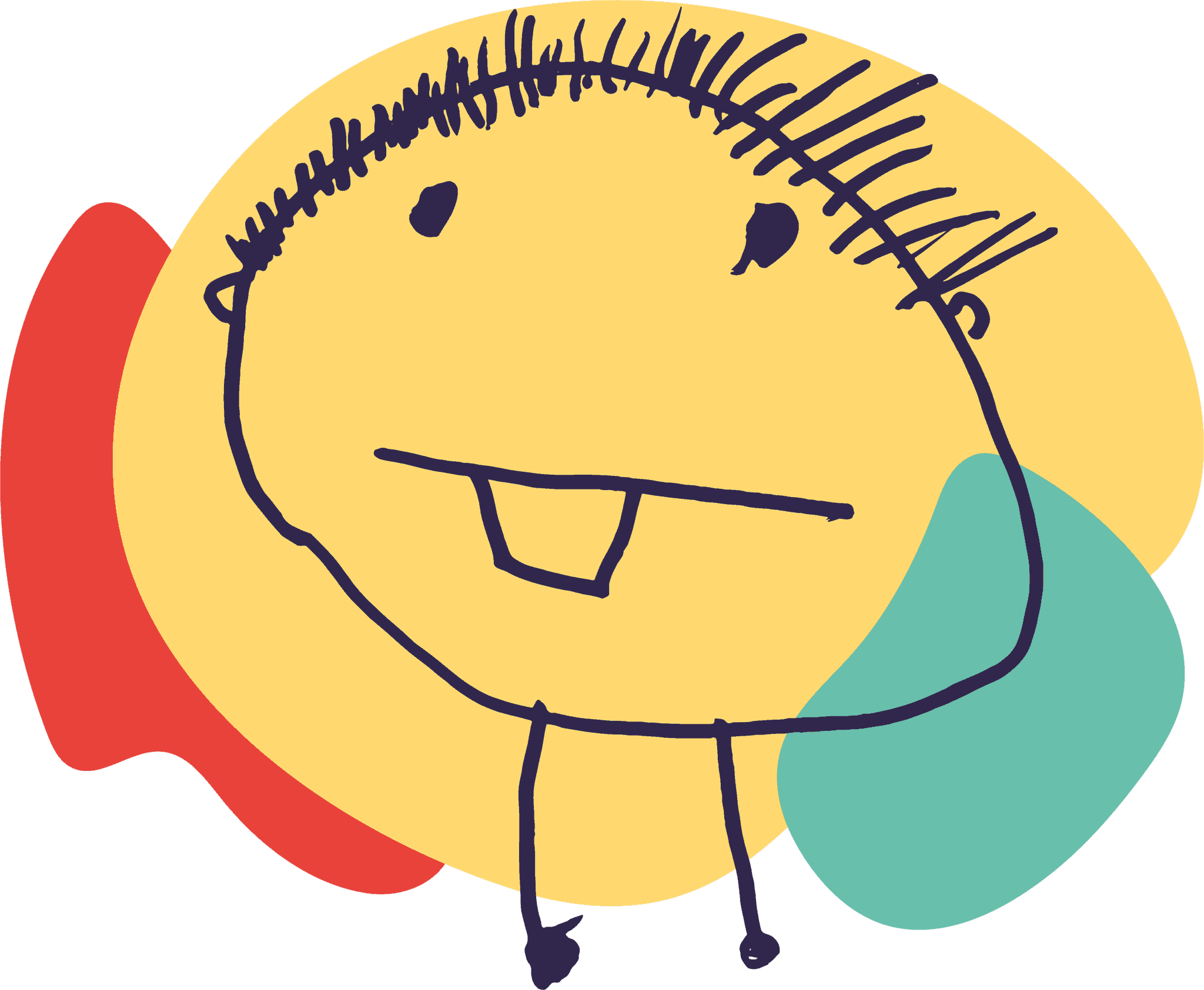 Kindertekening van een lachend poppetje
